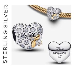 🌟 14K Gold Plated Honeycomb and Bee Sparkling Heart Charm